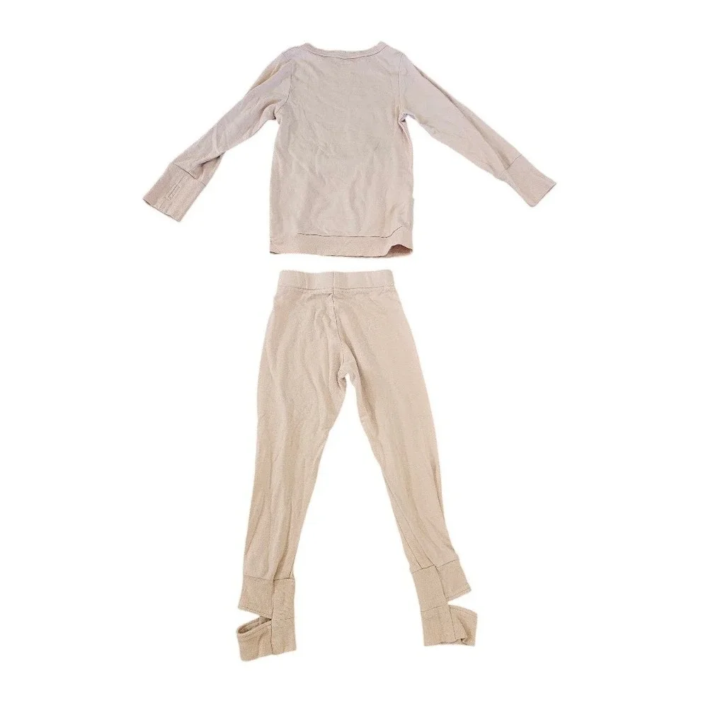 Goumi Kids 4T Bamboo Organic Cotton Lounge Pajama Set Tan Mauve 2 Piece Pocket